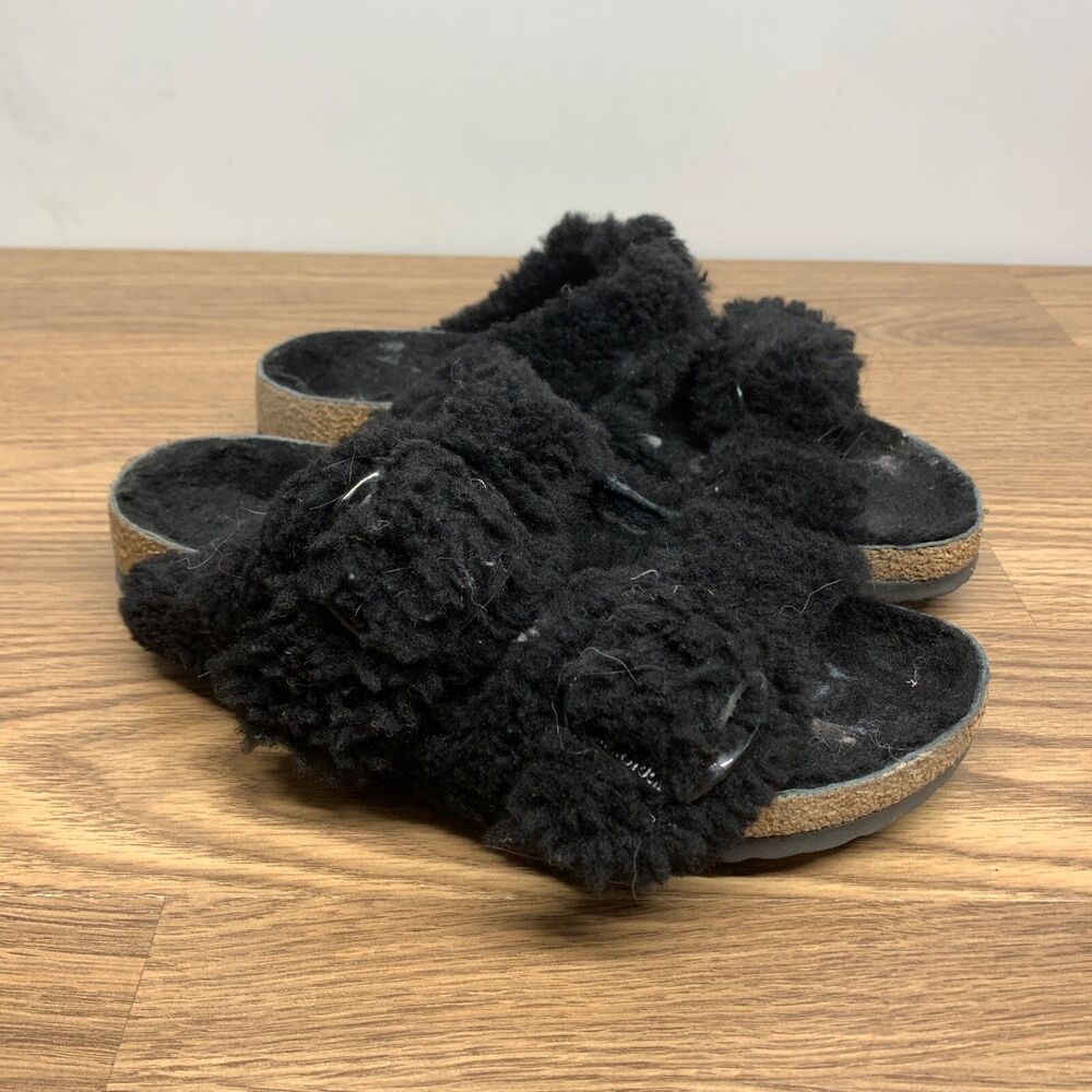 Birkenstock‎ Papillio Arizona Teddy Shearling Fur Platform Sandals Black Sz 38 7